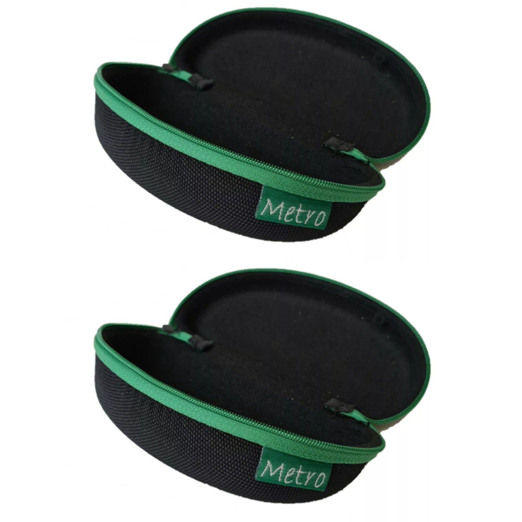 Hard Glasses Case for Sunglasses and Eyewear with Zip Closure – Metro Black Green - 2 pack